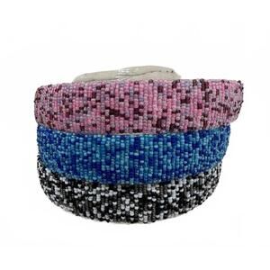 Beaded Headbands in Pink, Blue, and Black Set of 3